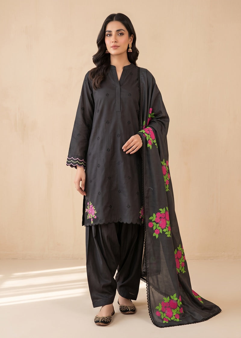 Midnight Bloom Embroidered 3-Piece Karandi Suit