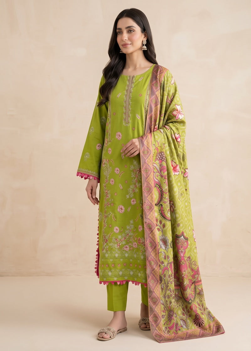 Lime Blossom Embroidered 3-Piece Lilen Suit