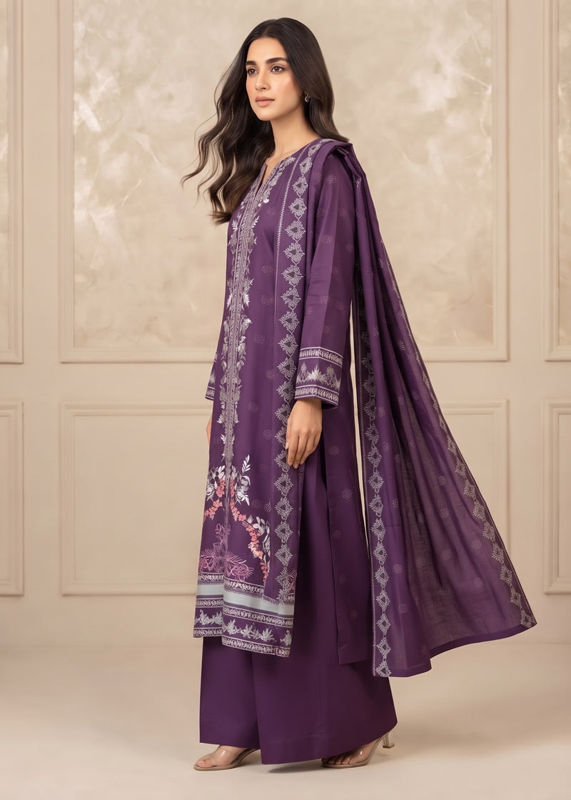 Royal Plum Embroidered Linen 3-Piece Suit