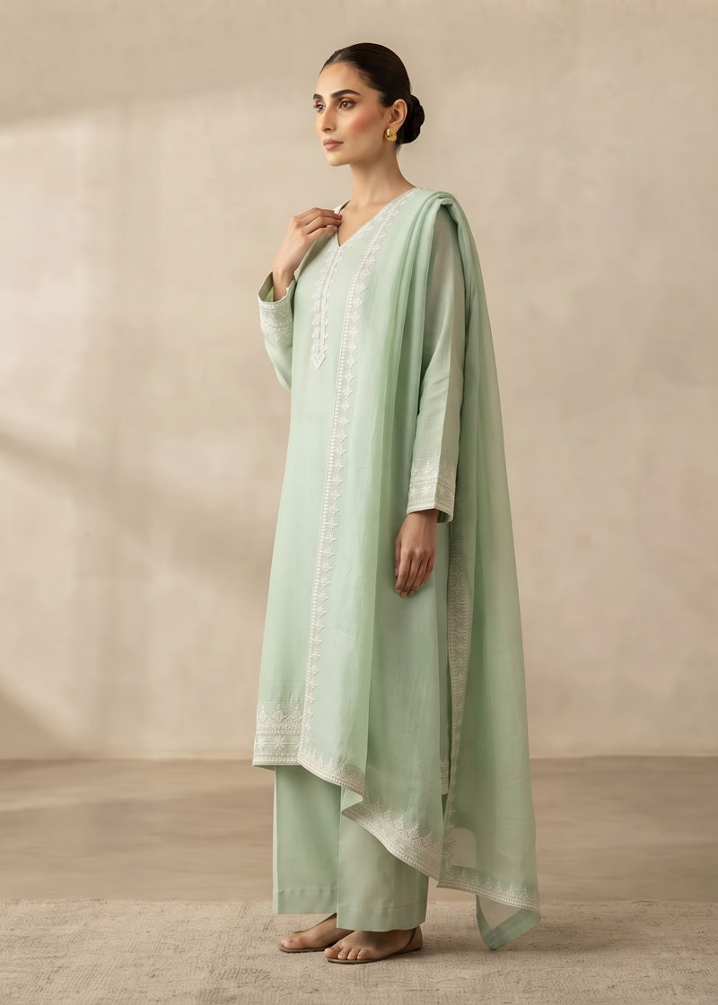 Mint Grace Embroidered 3-Piece Dhanak Suit